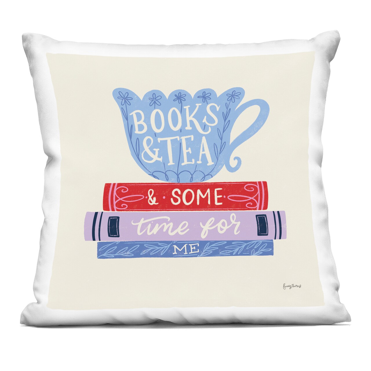 Stupell Industries Books Tea Time For Me Decorative Printed Throw Pillow design by Becky Thorns, 18 x 7 x 18